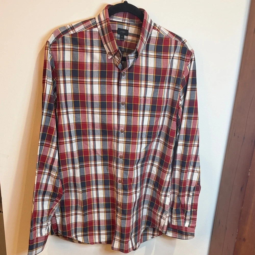 J. Crew Men's Plaid Shirt with Wood Look Buttons